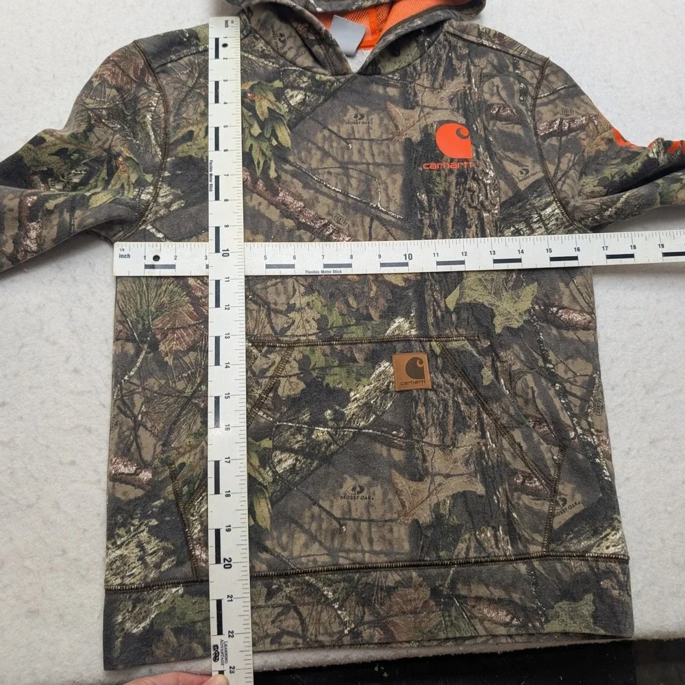 Carhartt Hoodie Boys Small 8-10 Mossy Oak Camo Orange Logo Pullover Sweatshirt